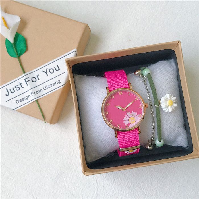 ✅Grosir Jam Senen - Jam Tangan Wanita Quartz Analog Motif Bunga Daisy Bahan Nilon Kanvas