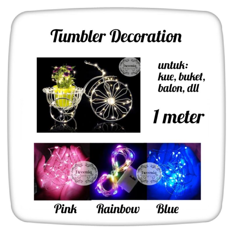 Lampu tumblr led kawat Decoration 0,5 1 meter rainbow pink blue 50cm cake topper hiasan kue tumbler 