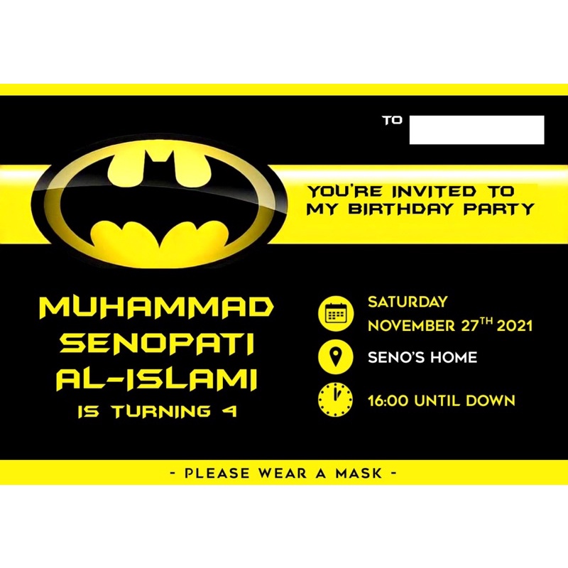 Birthday Invitation / Undangan Ulang Tahun Tema Batman 3 Include Plastik