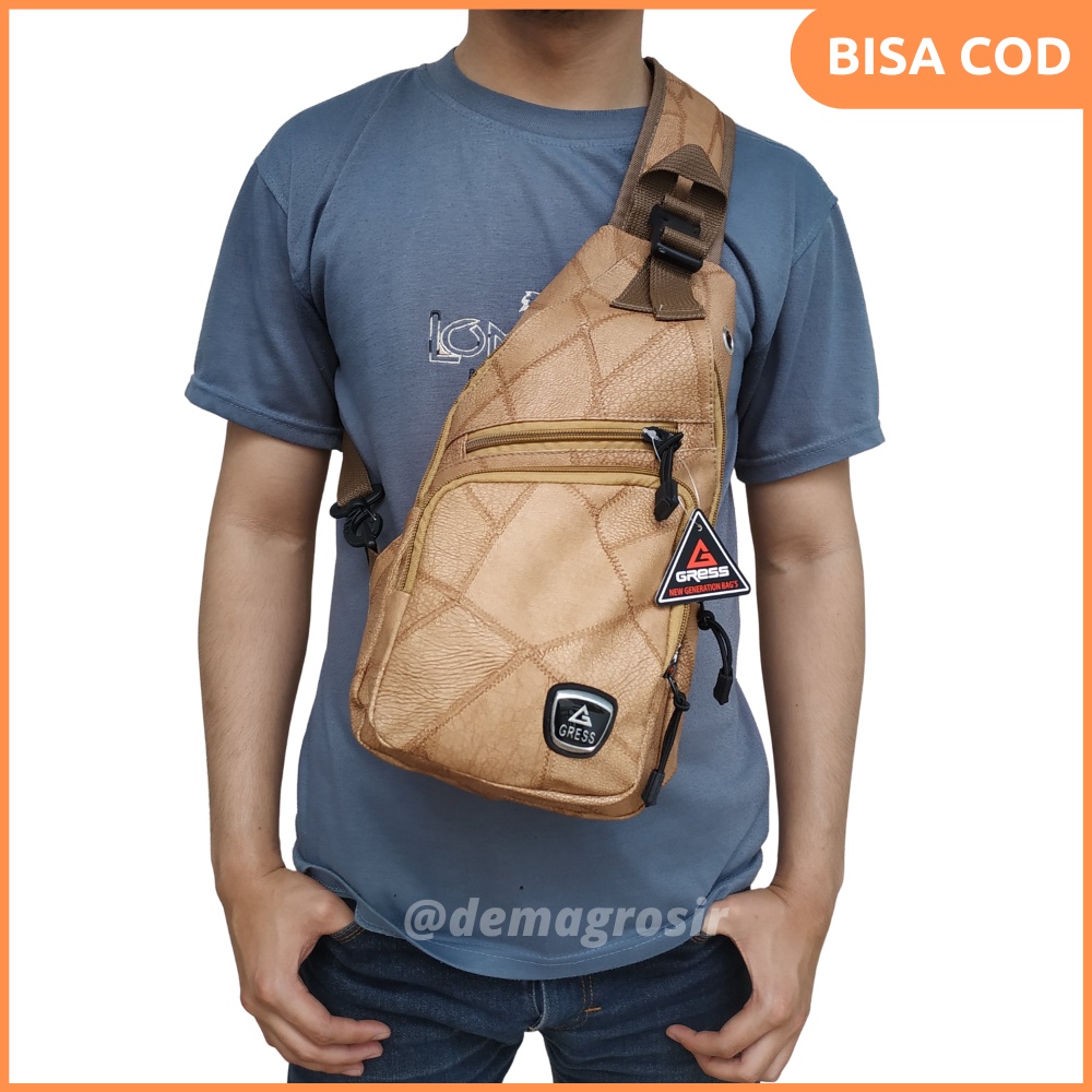 Tas Selempang Slempang Sling Bag Pria Cowok Semi Kulit PU Leather Gress DG005 Murah Terbaru