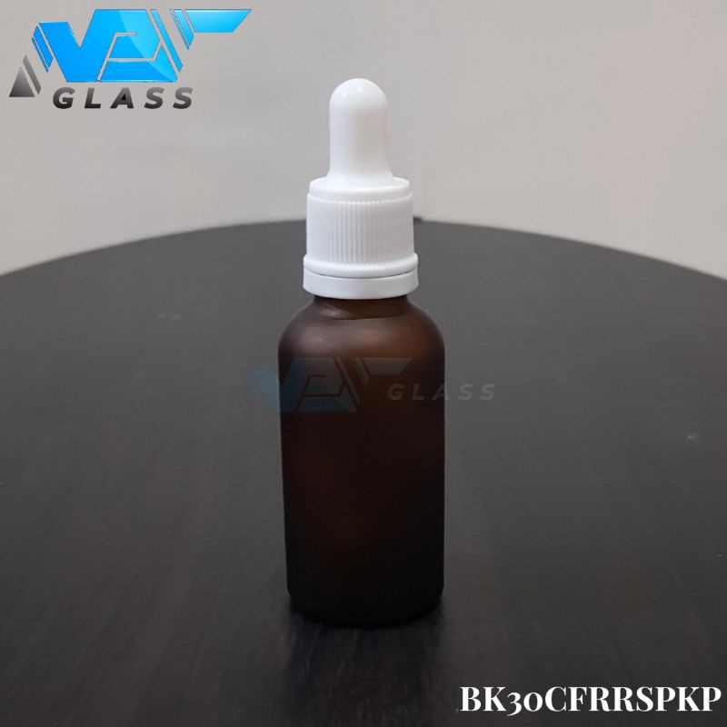 botol kaca pipet 30ml coklat amber doff frosted - ring segel putih