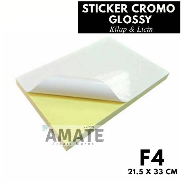 

[50 Lembar] Kertas Stiker Glossy F4 (Folio) Sticker Cromo/Chromo Kilap
