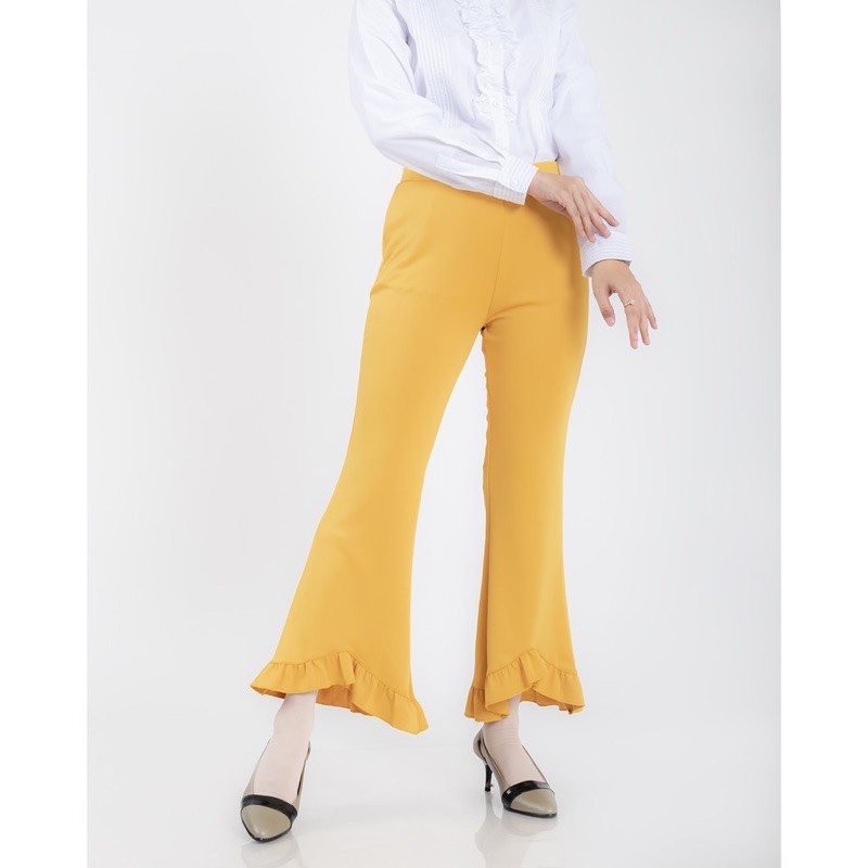 celana cutbray ruffle panjang wanita muslimah fashion kekinian kece untuk kerja/ kuliah korea