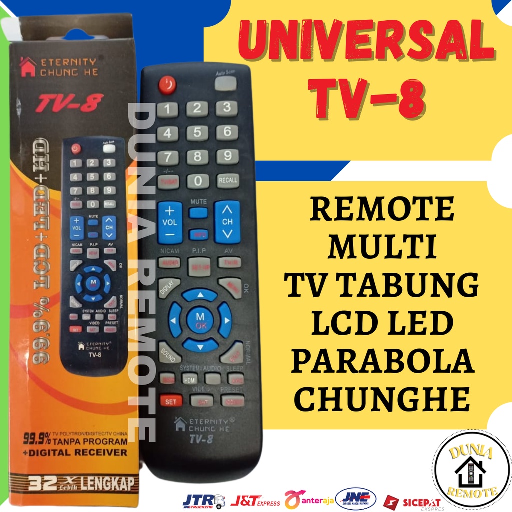 Remot Remote Multi TV Tabung LCD LED+Digital Receiver Parabola TV 8 Chung He multifungsi serbaguna