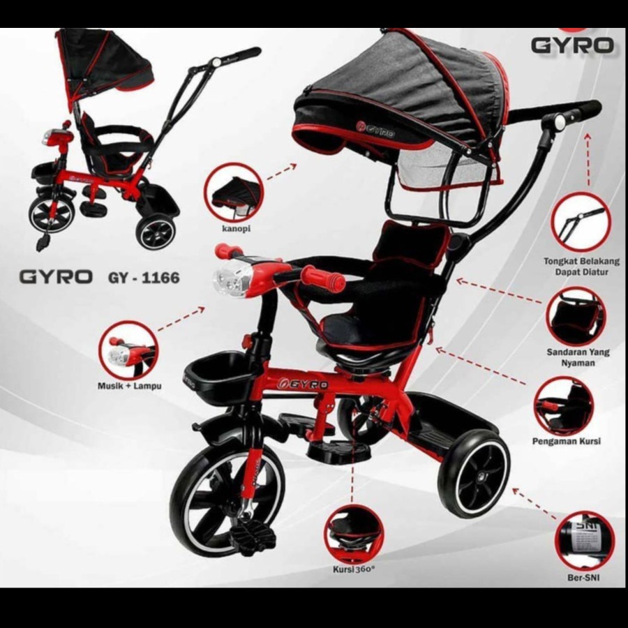 Sepeda Roda Tiga Anak Stroler GYRO 1166 - Tricycle Bike Kids Keren (GOSEND/GRAB)