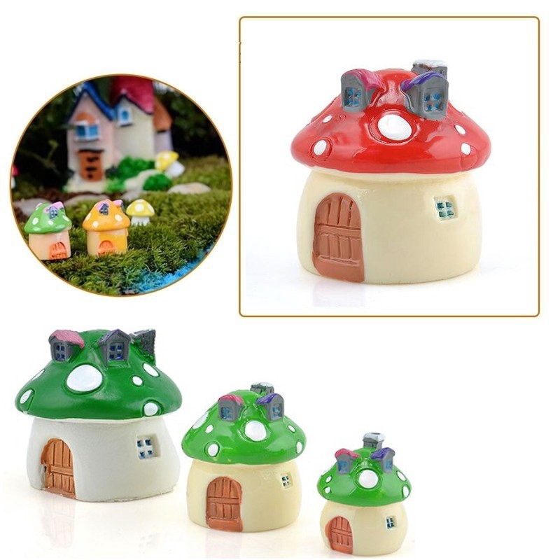 Mushroom Micro Fairy Garden Dekorasi DIY Handmade Bentuk Jamur Scene Resin Landscape Rumah Ornamen Ornamen Mini Rumah Kecil Lucu