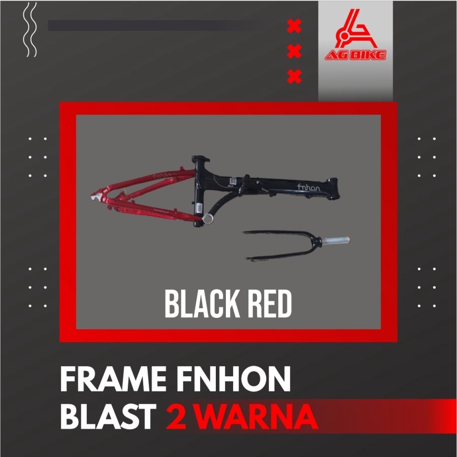 Frame Fnhon Blast + handlepost warna hitam merah black red 2 warna discbrake 20 22 inch