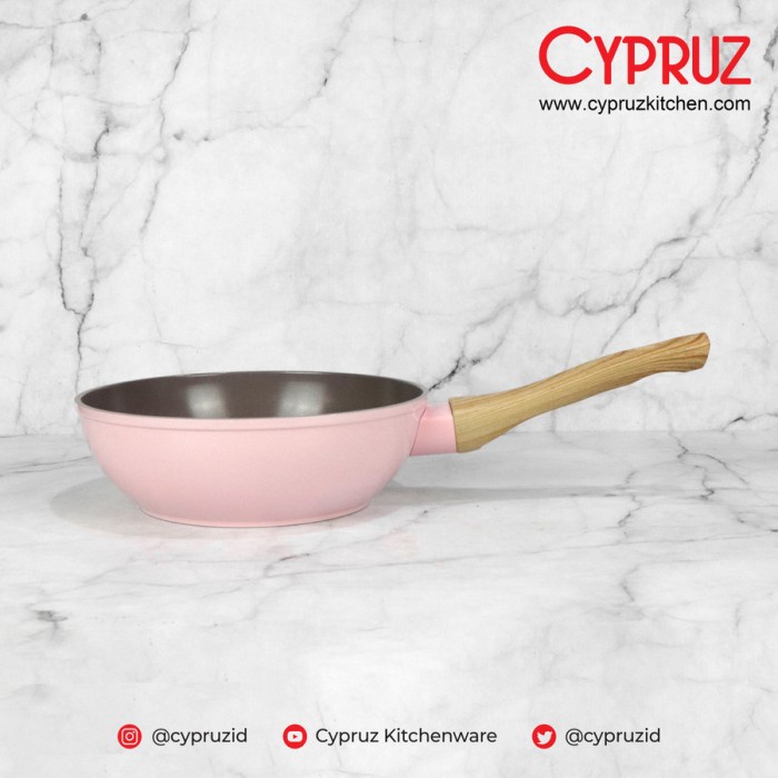 Wajan Penggorengan Anti Lengket Cypruz Pink Ceramic Fry Wok