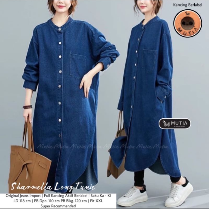 KEMEJA TUNIK JUMBO/ATASAN KEMEJA TUNIK WANITA ORIGINAL JEANS SNOW IMPORT JUMBO LD 118 CM FIT XXL/SHA