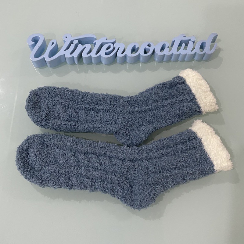 Kaos kaki wool wanita musim dingin winter import wol socks woman hangat korea candy tidur-Biru