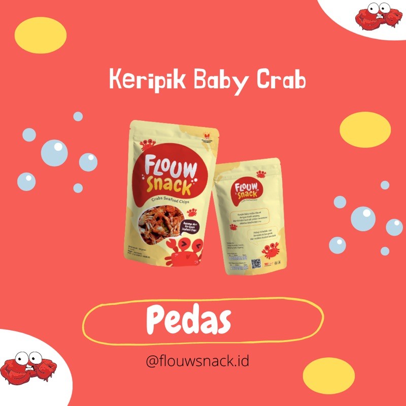 

Keripik Seafood Baby Crab Makanan Ringan Flouw Snack Varian rasa Pedas Gurih Renyah asli Kepiting.