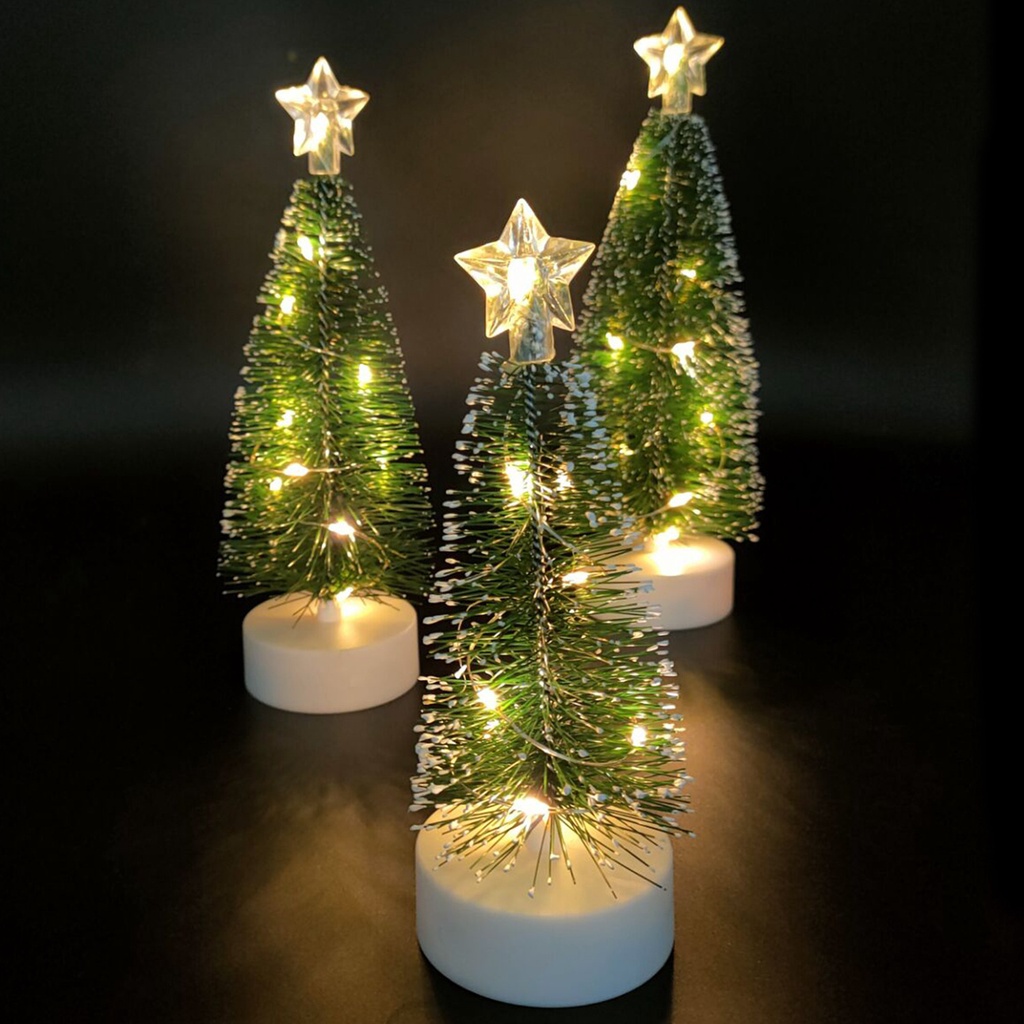 3pcs / Set Ornamen Pohon Natal Mini Dengan Lampu Led Luminous Untuk Dekorasi Kamar Tidur Anak Perempuan