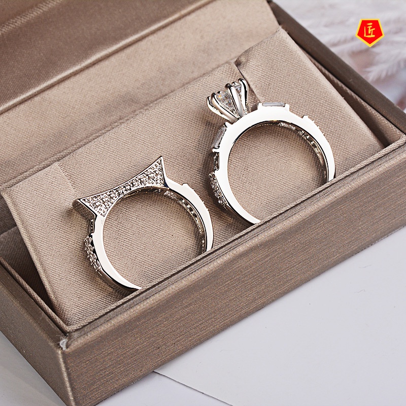 [Ready Stock]Creative Personality 925 Silver Diamond 2 Pieces Ring Set