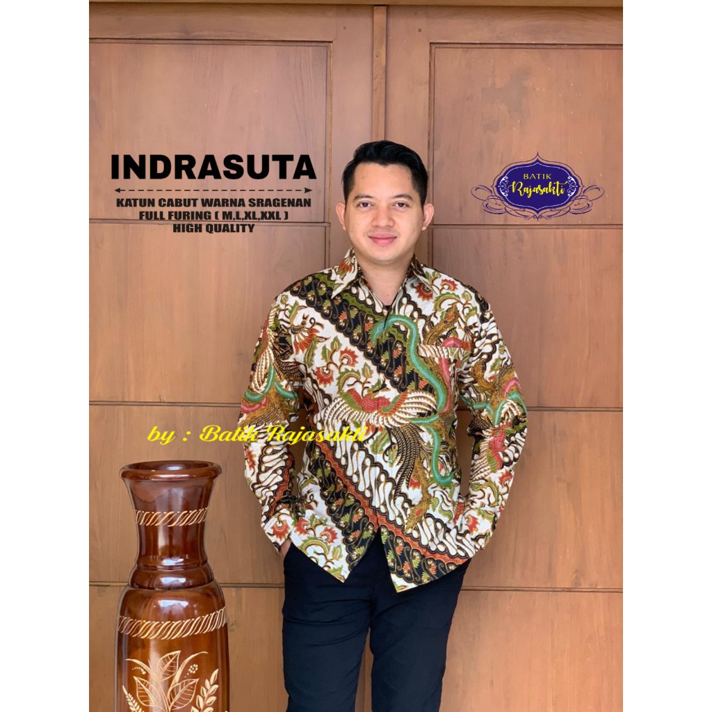 INDRASUTA RAJASAKTI KEMEJA BATIK SOLO PRIA LENGAN PANJANG LAPIS FURING ATASAN BATIK PREMIUM MODERN KATUN HALUS BAHUWIRYA  BANAMITRA BANAMITRA PUTIH BANGSAWAN BAYU PUTRA BERLIAN BIRU BHARATAYUDA BIMASENA BIRENDRA BIRU INDAH BRAHMAKERTA BRAHMAKERTA MERAH