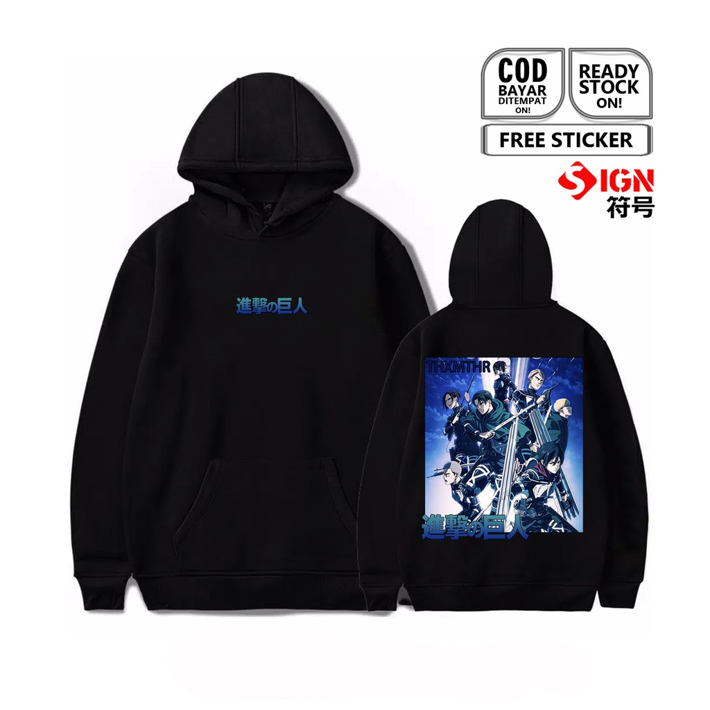 HOODIE ANIME ATTACK ON TITAN SHINGEKI NO KYOJIN SNK AOS MANGA BAJU JEPANG EREN JAEGER MIKASA SIGN