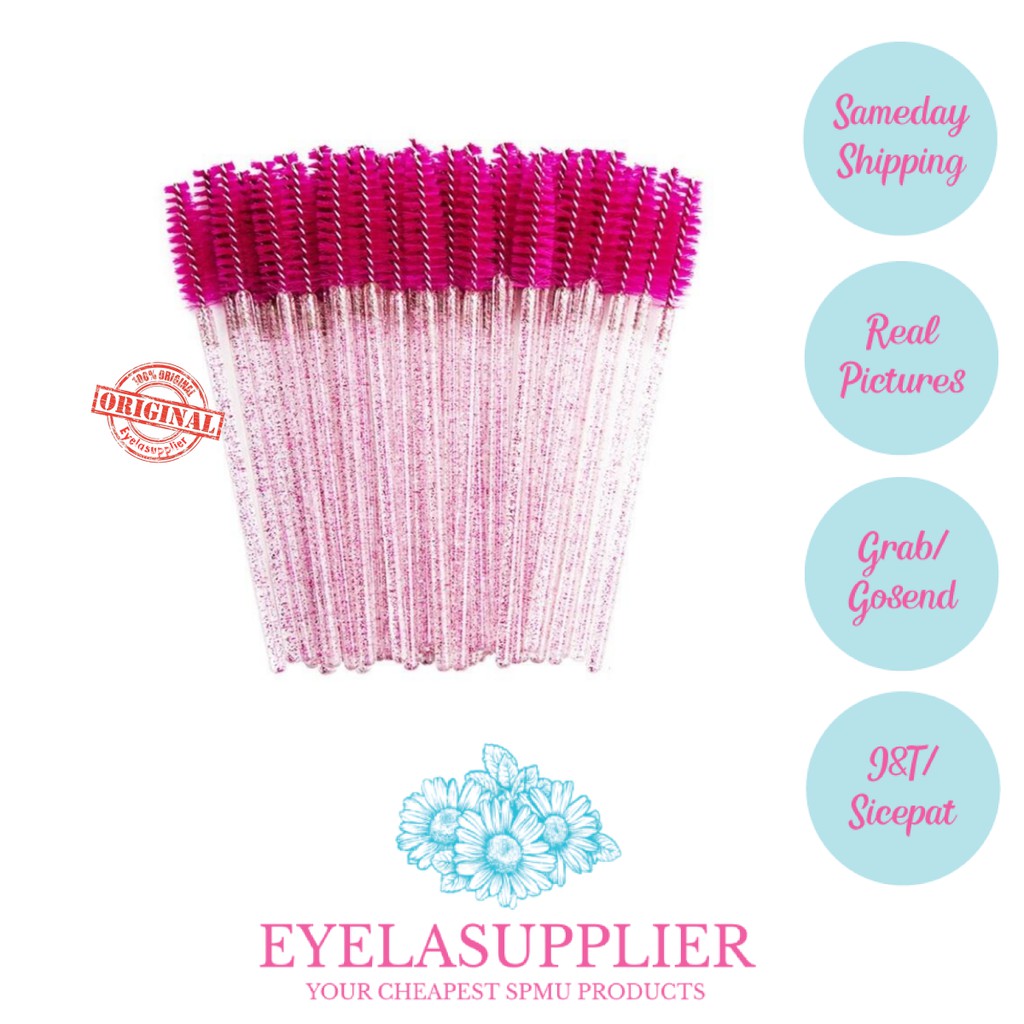 50pcs Glitter Mascara Wand Sisir Bulumata Eyelash Extension Spoolie Crystal Alis Maskara Mini Brush