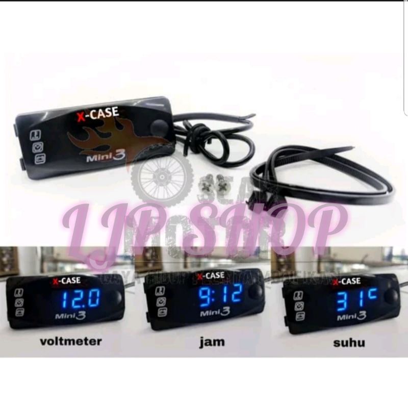 Voltmeter aki 3 in 1 suhu plus jam