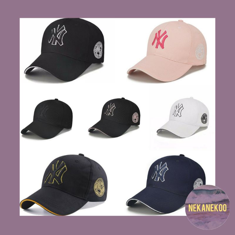 TOPI CAP BASEBALL NY NEWYORK HITAM PUTIH PINK GOLD CEWEK COWOK BLACK WHITE
