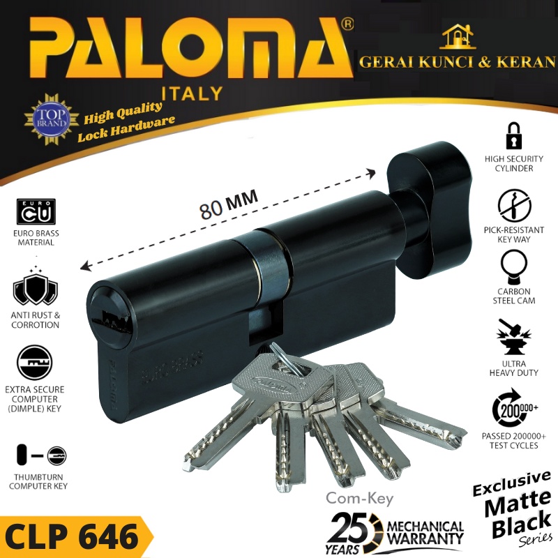 Knob Cylinder PALOMA CLP 646 DELUXE KC-CK 80MM  Computer Key HITAM BLACK MATTE