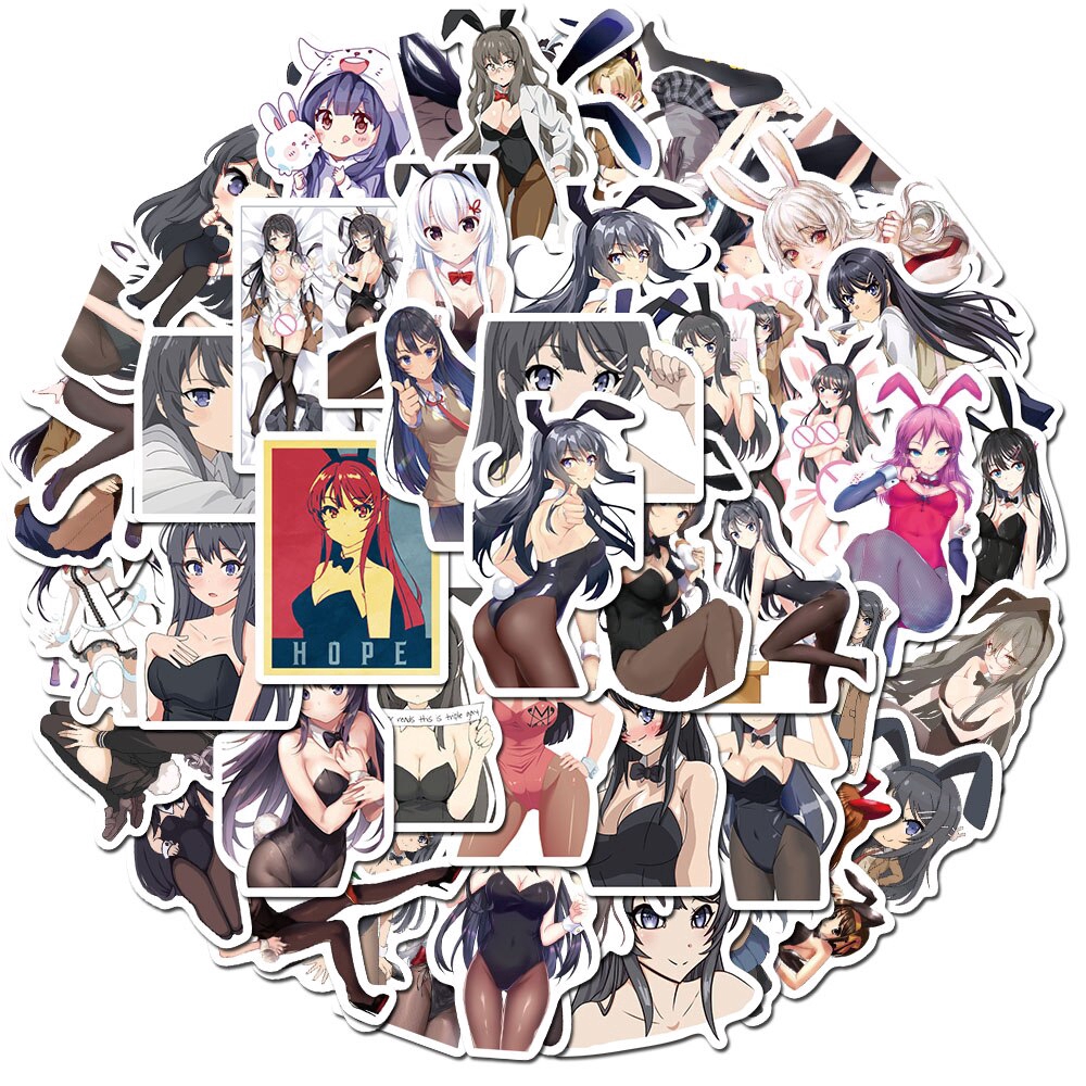 50pcs Anime Bunny Girl Beauty Girls Stickers for Mobile Phone Laptop Luggage Guitar Skateboard Bike Waterproof Stickers