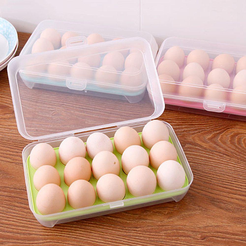 Solighter Kotak Penyimpanan Telur Portable Bening Pengawet Makanan 15kisi Egg Tray