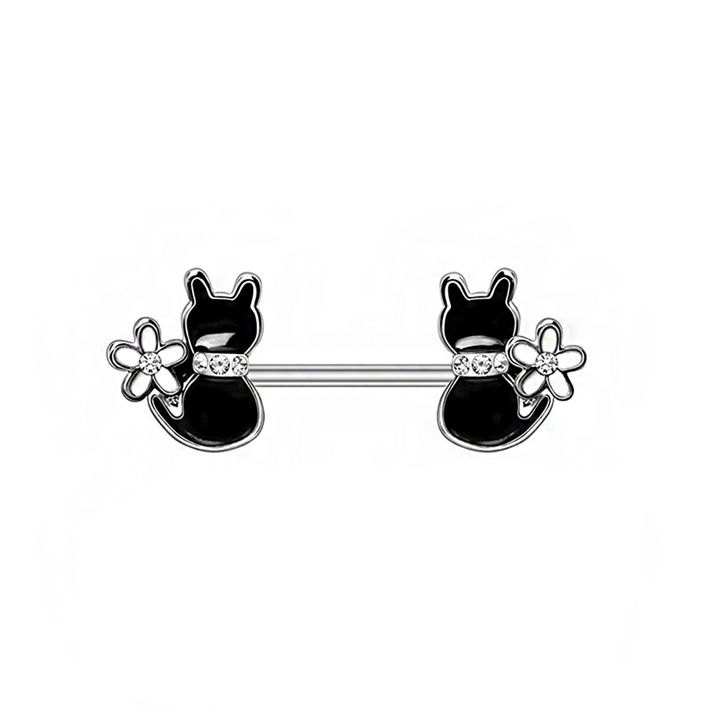 2pcs Anting Tindik Puting / Lidah / Tubuh Bentuk Barbel Motif Bunga / Hewan Panjang 16mm Untuk Wanita