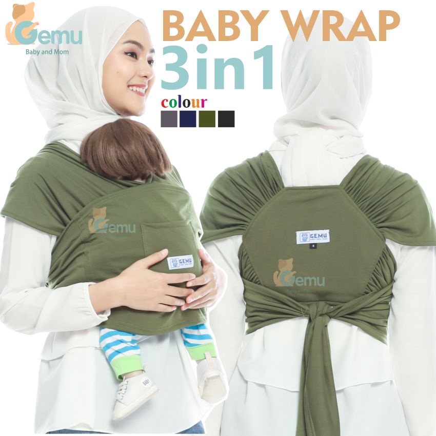 Gendongan Bayi Depan M Shape Baby Wrap 3in1 Geos Baby Instan Premium with Sash Belt GEMU