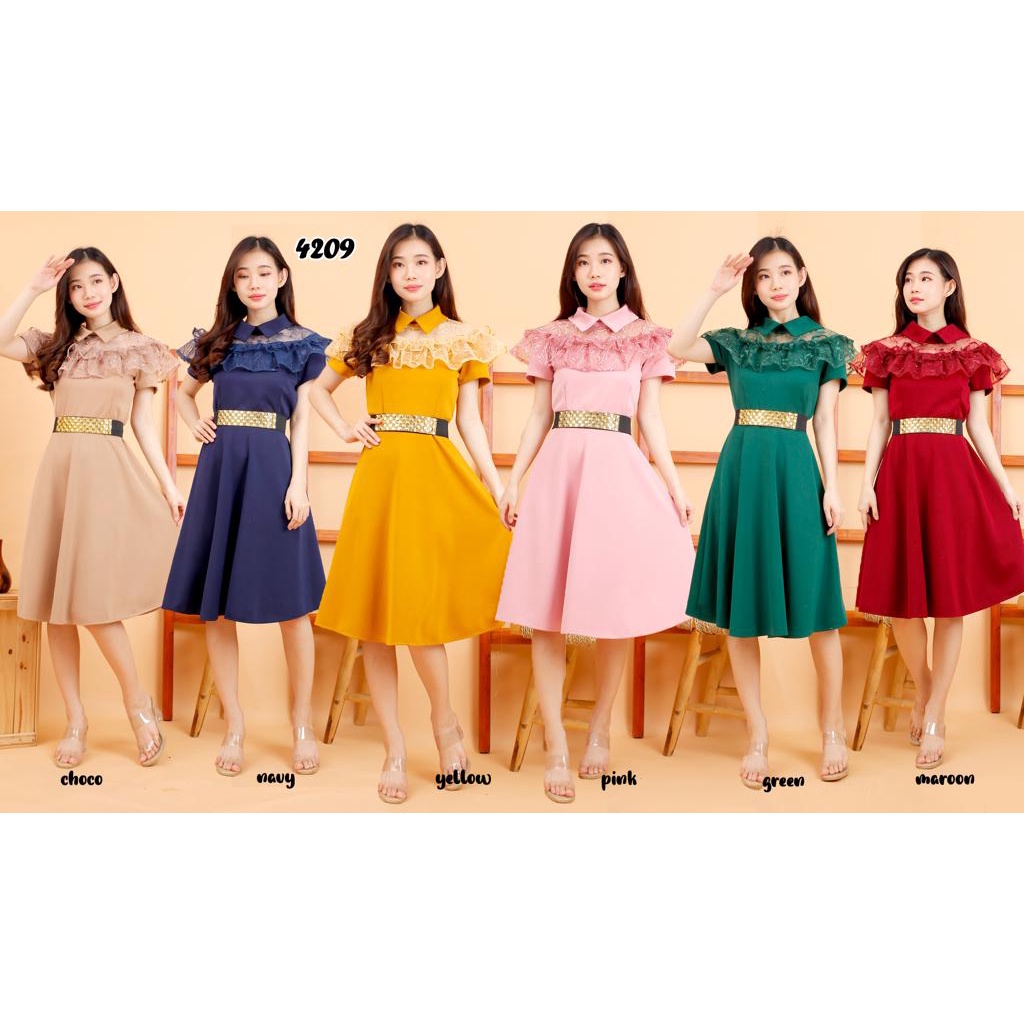 Kathryn collection #4209 , Dres scuba import kombinasi tile bordir gliter mutiara + belt