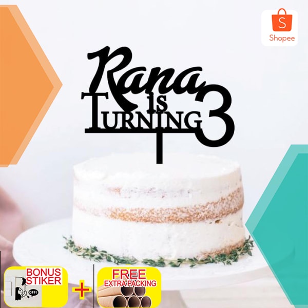 Grosir Custom Cake Topper Nama & Umur Turning Hiasan Kue Tart Ultah Akrilik - 10 cm Warna Reguler El