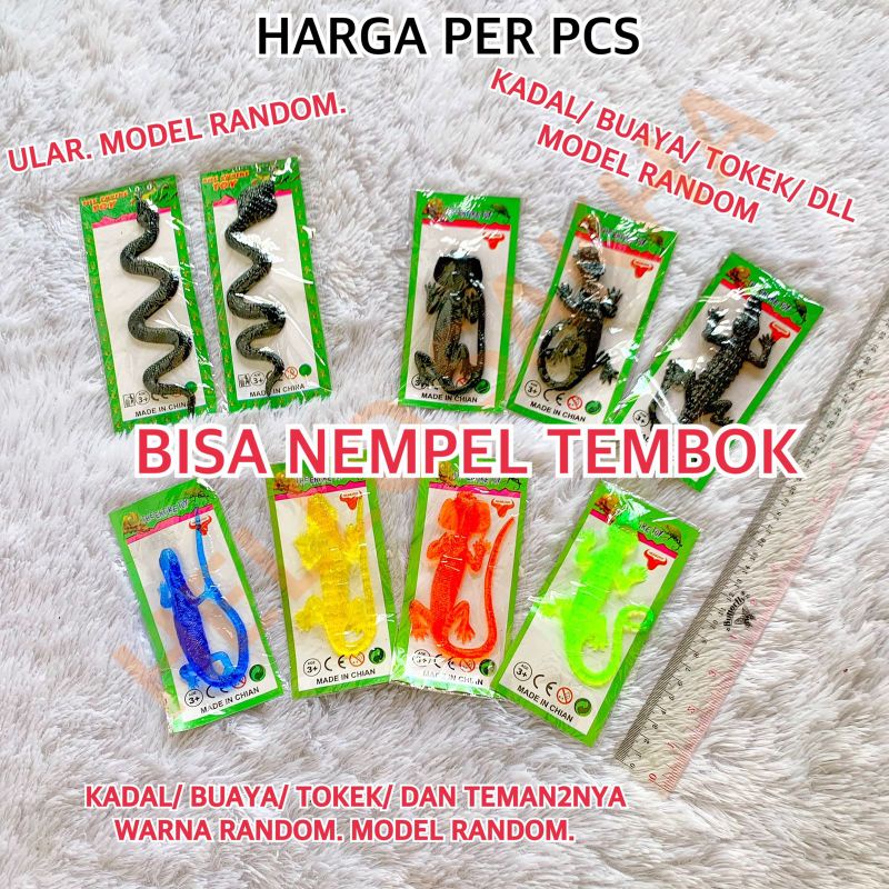 MAINAN CICAK ULAR KOBRA KADAL TIKUS BUAYA TOKEK BISA NEMPEL TEMBOK MIRIP CECAK WARNA HITAM BUNTUT PA