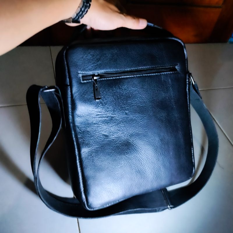 Tas selempang pria kulit asli pull up tebal tali kulit