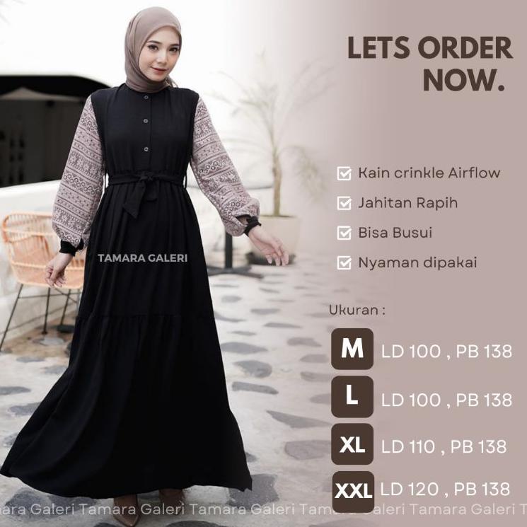 MLT.14Jl22ᴺ– Gamis Hitam Polos Wanita Remaja2022 Azma Dress muslim dewasa katun crinckle airflow pre