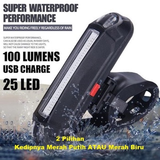 Lampu Belakang Depan Sepeda LED USB Cas Rechargeable Waterproof- Bicycle Lamp 2028