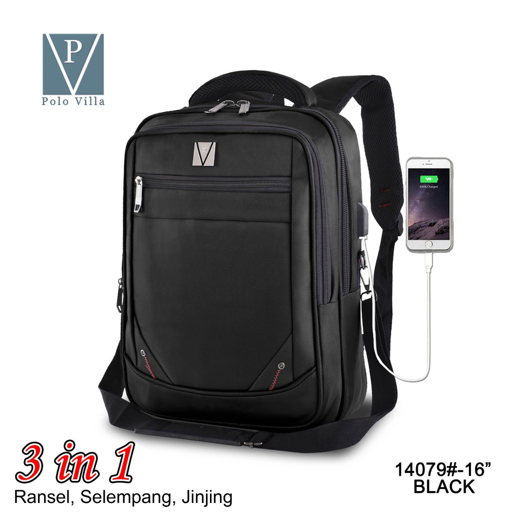 (Toko OB) Tas Murah 3IN1 Polo Villa 14079 Tas Sekolah Laptop Kerja (Free Rain Cover+Extension USB)