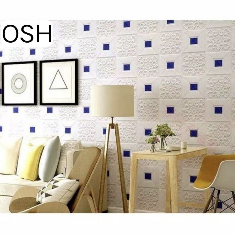 wallpaper plafon dan dinding 3d motif batik minimalis-batik biru tua