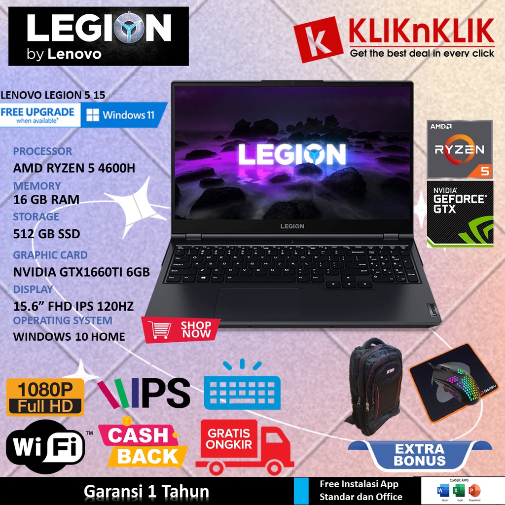Lenovo Legion 5 AMD Ryzen 5 4600H 16GB 512GB SSD GTX1660Ti 6GB FHD IPS 120Hz Phantom Black