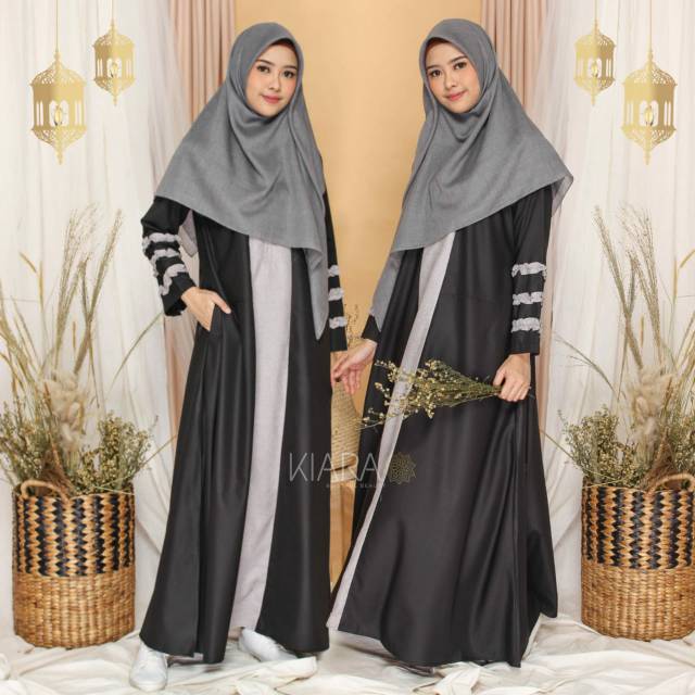 Gamis Abaya Nadria Toyobo mix katun Madinah polos hitam abu