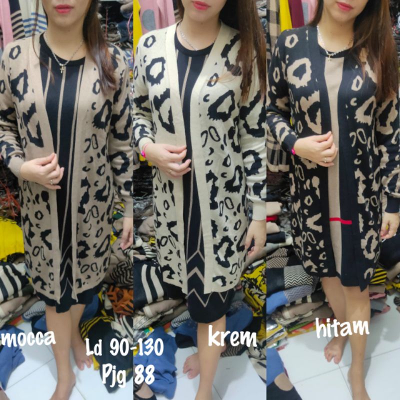 New...Kardigan/kardi panjang motif macan leopard/cardi panjang leopard rajut wanita