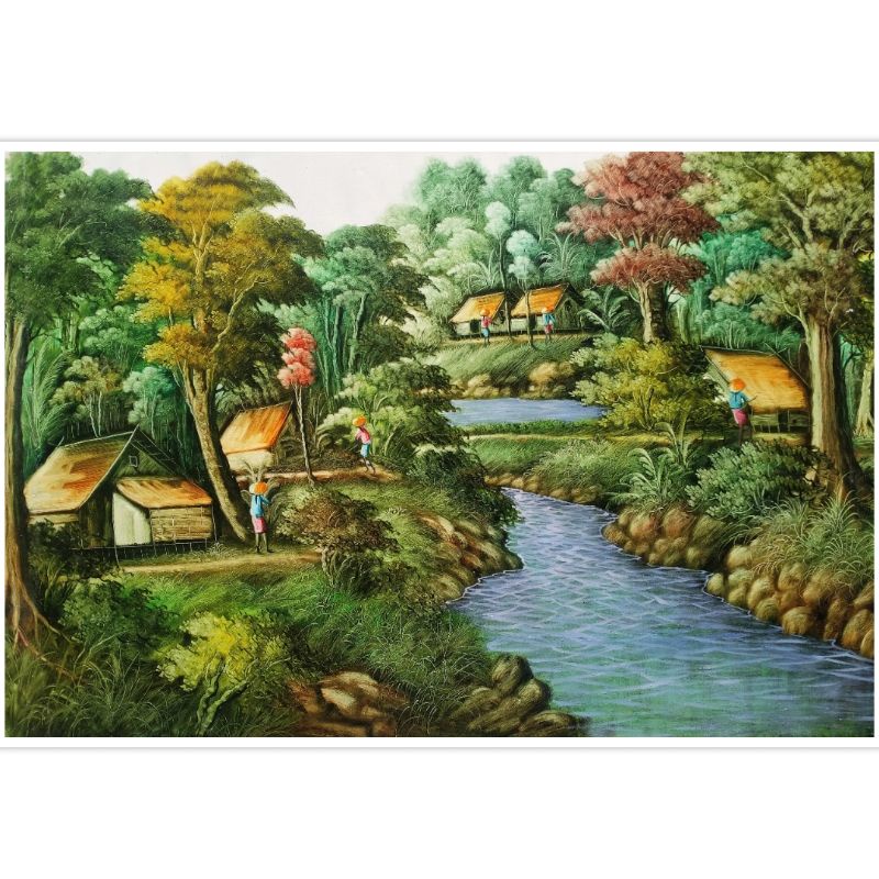 Lukisan Pemandangan Kampung 85 x 135 cm