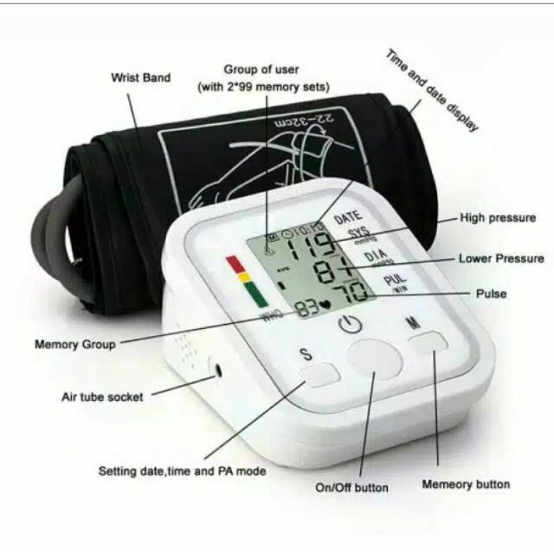 JZIKI Tensimeter Digital Lengan Atas Alat Ukur Tekanan Darah Test Jantung