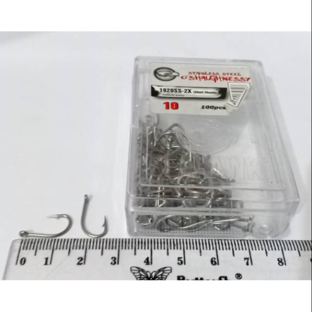 SEAHAWK HOOK SIZE 10 MODEL 1920SS-2X QTY.100PC O SHAUGHNESSY SUPER STAINLESS STEEL KAIL PANCING STAI