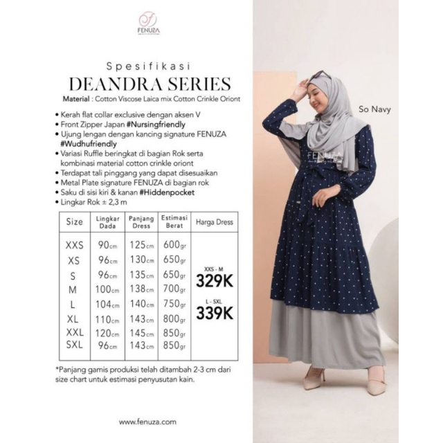 Gamis Deandra dress size XXS-XXL ori Fenuza busana muslim busui bahan cotton viscose laica mix cotto