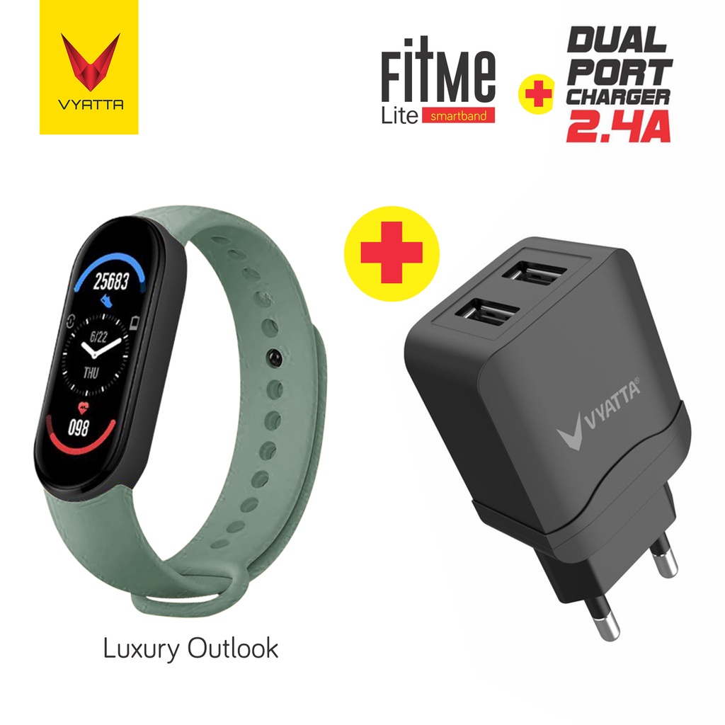 VYATTA FitMe Lite New Smartband - 200+Watchface, Sport Mode, IP67,SPO2-Green+Dual Port 2.4A