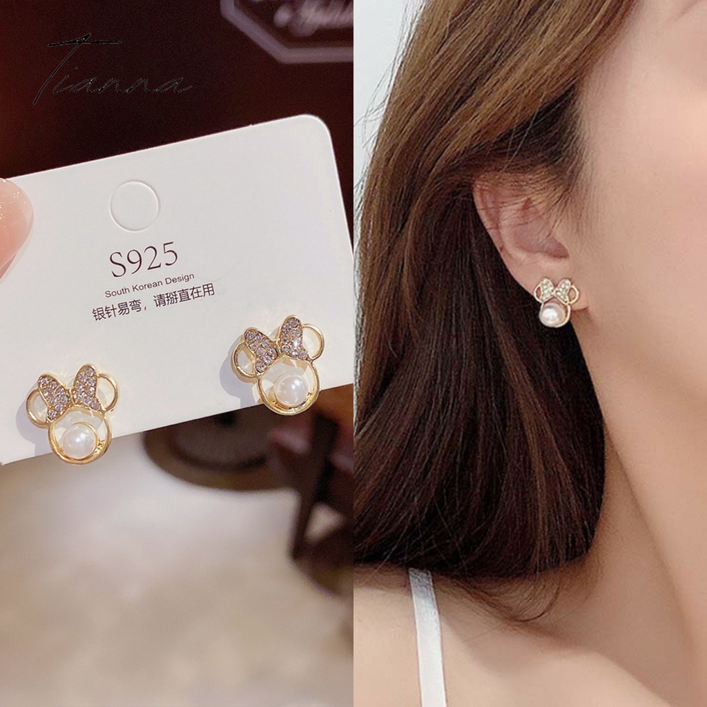 Anting Stud 925 Silver Model Micky Menjuntai Untuk Wanita