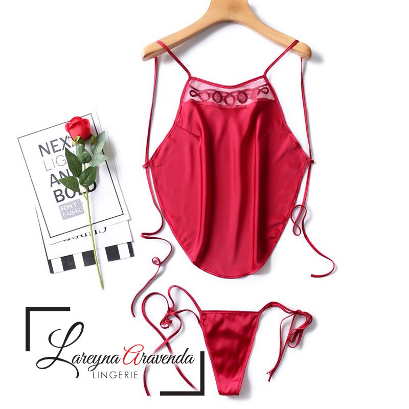 Set Lingerie + Celana Dalam Seksi Model Sweet Red Apron LG336