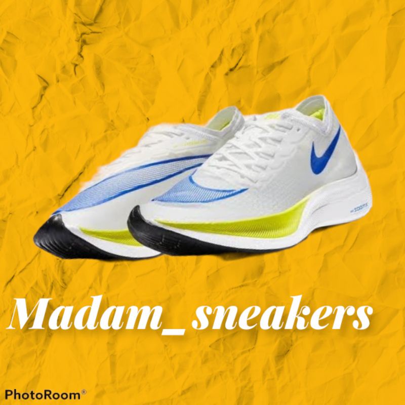 Sepatu Running Nike Zoom Vaporfly Next White yellow Blue