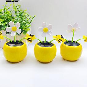 Suppmodel Creative Plastic Solar Power Flower Car Ornament Flip Flap Pot Swing