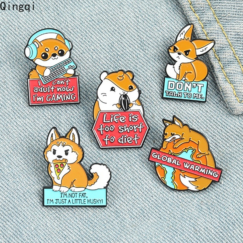 Bros Pin Enamel Desain Hewan Hamster Shiba Inu Rubah Warna Oranye Untuk Anak