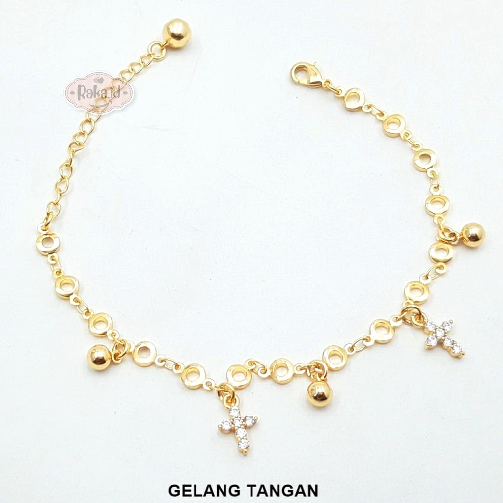 Gelang Tangan Rantai Dewasa Model Salib Gold &amp; Silver Perhiasan Wanita 882