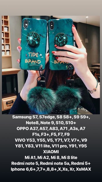 SWAROVSKI CASE FURBALL STRAP IPHONE OPPO VIVO XIAOMI Y53 Y55 V11 8 lite F5 F7 F9 A7 A3s A1 A2 Xs Xr